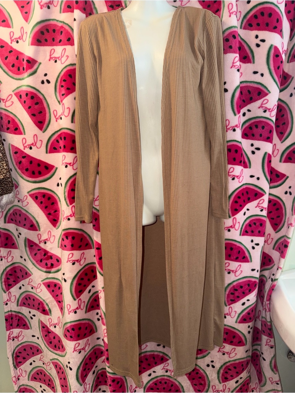 🤎 SHEIN Ribbed Open-Front Long Cardigan
